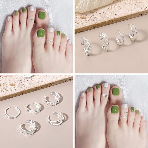 9PCS Toe Rings for Women, Silver Non Tarnish Simple Open Adjustable Toe Ring Set for Summer Beach Foot Jewelry in Kuwait