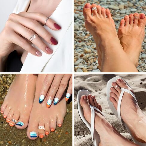 9PCS Toe Rings for Women, Silver Non Tarnish Simple Open Adjustable Toe Ring Set for Summer Beach Foot Jewelry in Kuwait