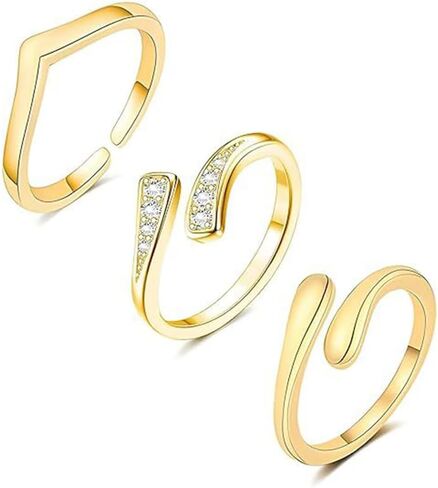 Gold Toe Rings for Women Non Tarnish 14K Gold Filled Simple Hug CZ Triple Open Band Rings Set Adjustable Hawaiian Summer Beach Foot Jewelry for Women in Saudi Arabia