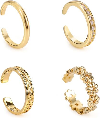Mikovivi 4pcs Gold-Colored Toe Rings Set, 4 Styles Chic Delicate Versatile Adjustable Open Back Toe Rings Summer Beach Foot Jewelry Set for Women in Kuwait