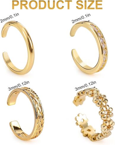 Mikovivi 4pcs Gold-Colored Toe Rings Set, 4 Styles Chic Delicate Versatile Adjustable Open Back Toe Rings Summer Beach Foot Jewelry Set for Women in Kuwait
