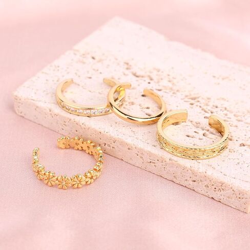 Mikovivi 4pcs Gold-Colored Toe Rings Set, 4 Styles Chic Delicate Versatile Adjustable Open Back Toe Rings Summer Beach Foot Jewelry Set for Women in Kuwait