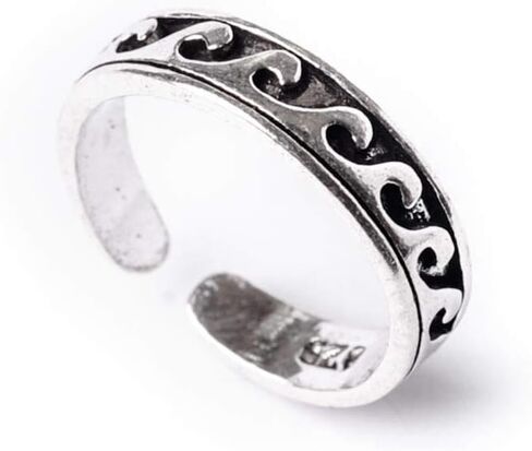 81stgeneration Sterling Silver Wave Pattern Toe Ring - 90s Style 925 Silver Midi Finger Band Ring - Boho Beach Foot Jewelry for Women - Fun Y2K Pinky Rings - Coastal Gift for Daughter in Kuwait