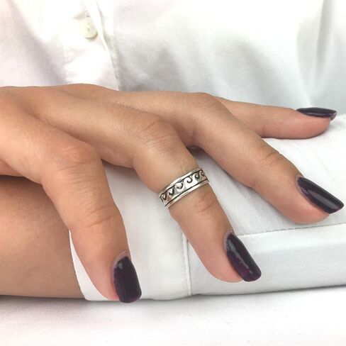 81stgeneration Sterling Silver Wave Pattern Toe Ring - 90s Style 925 Silver Midi Finger Band Ring - Boho Beach Foot Jewelry for Women - Fun Y2K Pinky Rings - Coastal Gift for Daughter in Kuwait