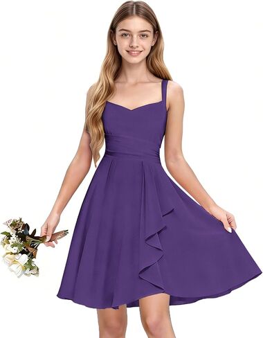 TAISHAN Junior Bridesmaid Dresses Short Chiffon Flower Girl Dress Spaghetti Strap Ruffle Formal Prom Party Dress for Girls in Saudi Arabia