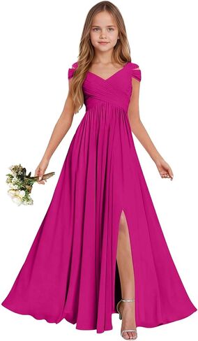 Junior Bridesmaid Dress V-Neck Chiffon Flower Girl Dress for Wedding Princess Pageant Prom Gowns in Saudi Arabia