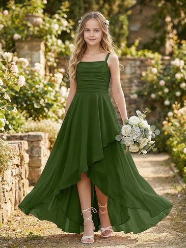 Junior Bridesmaid Dress Spaghetti Straps Girls Bridesmaid Dresses Princess Pageant Prom Gowns in Saudi Arabia