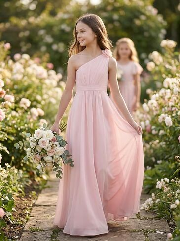 Chiffon Junior Bridesmaid Dresses One Shoulder Flower Girl Dresses for Wedding Girls Formal Dress in Saudi Arabia