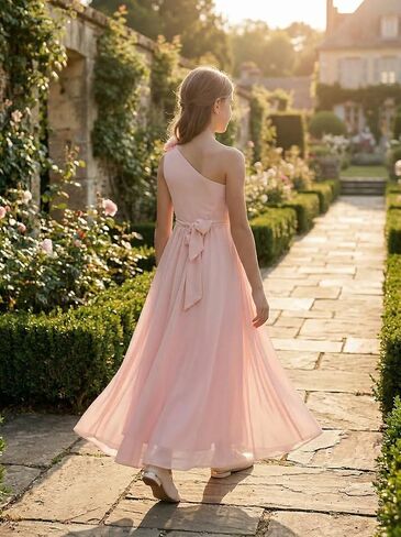 Chiffon Junior Bridesmaid Dresses One Shoulder Flower Girl Dresses for Wedding Girls Formal Dress in Saudi Arabia