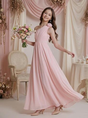 Chiffon Junior Bridesmaid Dresses One Shoulder Flower Girl Dresses for Wedding Girls Formal Dress in Saudi Arabia