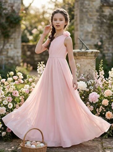 Chiffon Junior Bridesmaid Dresses One Shoulder Flower Girl Dresses for Wedding Girls Formal Dress in Saudi Arabia