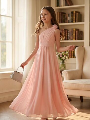 Chiffon Junior Bridesmaid Dresses One Shoulder Flower Girl Dresses for Wedding Girls Formal Dress in Saudi Arabia