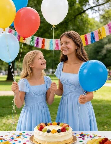 Junior Bridesmaid Dresses Chiffon Flutter Sleeves Flower Girl Dress Square Neck Empire A Line Teens Girls Formal Gown in Saudi Arabia