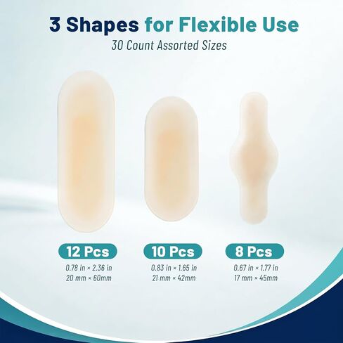 Ultra-Thin Hydrocolloid Gel Bandages for Advanced Healing, 30 Count Assorted Sizes, Waterproof Hydrocolloid Dressings for Minor Cuts, Scrapes, Blisters and Burns, Invisible Daily Protection in Saudi Arabia