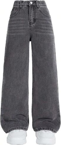 Verdusa Girl's Coquette Bowknot Baggy Jeans Streetwear Wide Leg Denim Pants with Pockets in Kuwait