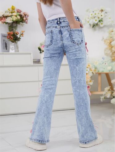 Girls Flare Jeans High Waisted Bow Bell Bottom Cute Y2K Streetwear Stretch Denim Pants for Tween 8-16Y in Saudi Arabia