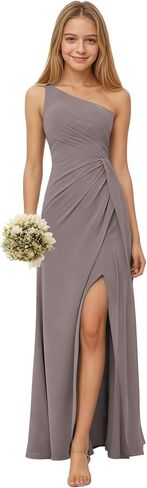 Junior Bridesmaid Dresses Chiffon One Shoulder Flower Girl Dresses for Wedding Long Girls Formal Pageant Gown in Kuwait