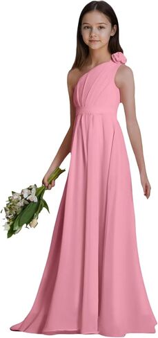 Chiffon Junior Bridesmaid Dresses One Shoulder Flower Girl Dresses for Wedding Girls Formal Dress in Saudi Arabia