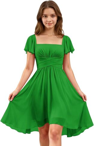 Short Junior Bridesmaid Dresses Chiffon Flower Girl Dress Ruffle Homecoming Dresses Pleated Girls Formal Dresses in Saudi Arabia