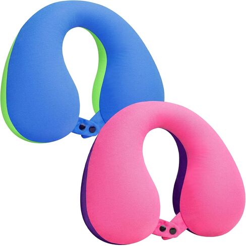 COOLBEBE Kids Travel Neck Pillow 2PCS Softly Headrest Travel Pillow for Car & Airplane, Traveling Gifts for Toddler & Children (Blue & Pink) in Saudi Arabia