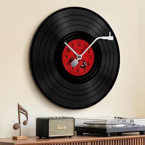 12 Inch Vinyl Record Wall Clock, Retro Music LP Decorative Clock, Non-Ticking Album Wall Clock, Vintage Record Player Design Musical Studio Decor for Music Lover Gift, Art Hanging Clock, Y2k Decor in Saudi Arabia