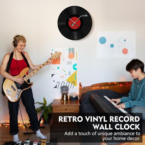 12 Inch Vinyl Record Wall Clock, Retro Music LP Decorative Clock, Non-Ticking Album Wall Clock, Vintage Record Player Design Musical Studio Decor for Music Lover Gift, Art Hanging Clock, Y2k Decor in Saudi Arabia