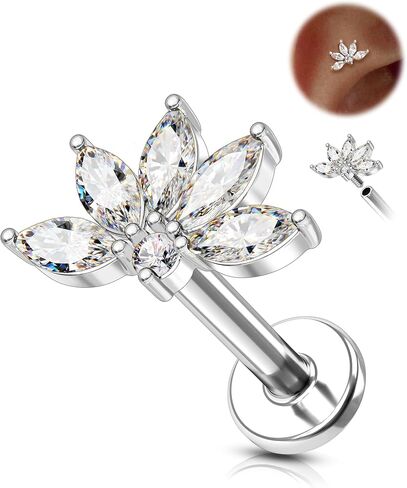 COCHARM 16G Flat Back Cartilage Piercing Jewelry, 5-Petal Lotus Flower Helix Tragus Conch Piercing Jewelry, Gold and Silver Tone Cartilage Helix Earring Stud in Kuwait
