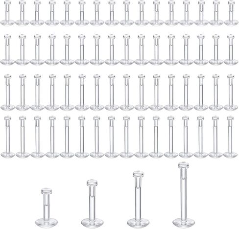 64 Pcs 16G Flat Back Clear Earrings for Sport Push in Clear Plastic Earring Studs Lip Piercing Labret Stud Tragus Helix Catilage Earrings for Surgery Work, 6mm 8mm 10mm 12mm in Saudi Arabia