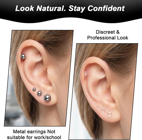 64 Pcs 16G Flat Back Clear Earrings for Sport Push in Clear Plastic Earring Studs Lip Piercing Labret Stud Tragus Helix Catilage Earrings for Surgery Work, 6mm 8mm 10mm 12mm in Saudi Arabia