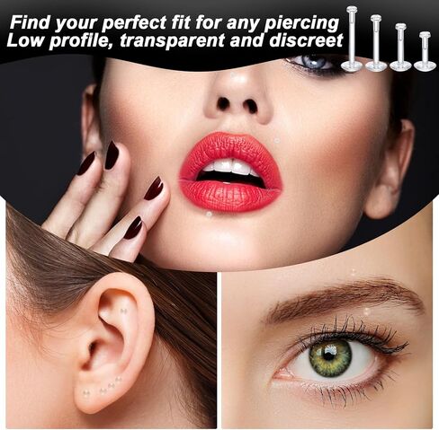 64 Pcs 16G Flat Back Clear Earrings for Sport Push in Clear Plastic Earring Studs Lip Piercing Labret Stud Tragus Helix Catilage Earrings for Surgery Work, 6mm 8mm 10mm 12mm in Saudi Arabia