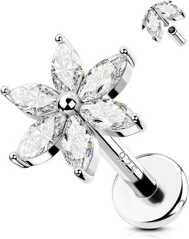 OUFER 16G زهرة تشيكوسلوفاكيا مترابطة داخليا اللولب الخلفي المسطح 925 الفضة الاسترليني 6/8mm الغضروف الزنمة الأنف محارة Daith Labret ميدوسا ثقب المجوهرات in Kuwait