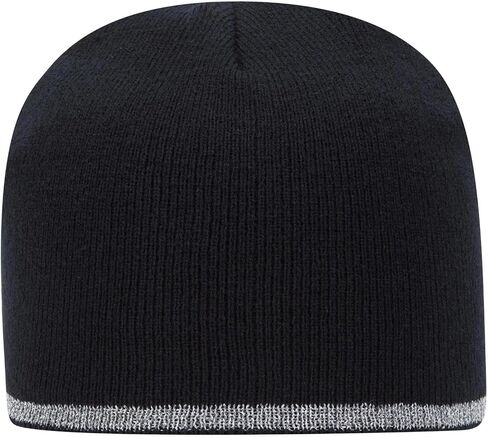 1 Pack 9 Inch Knit Beanie Hat with Reflective Stripe Acrylic Stretch Cap - Black in Saudi Arabia