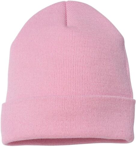 1 Pack 12 Inch Cuffed Acrylic Knit Beanie Hat Unisex - B Pink in Kuwait