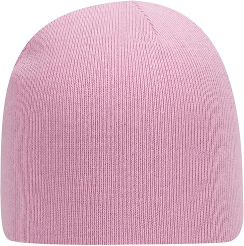 1 Pack 9 Inch Cuffless Knit Beanie Hat Cotton Blend Acrylic Stretch Winter Cap - Pink in Saudi Arabia
