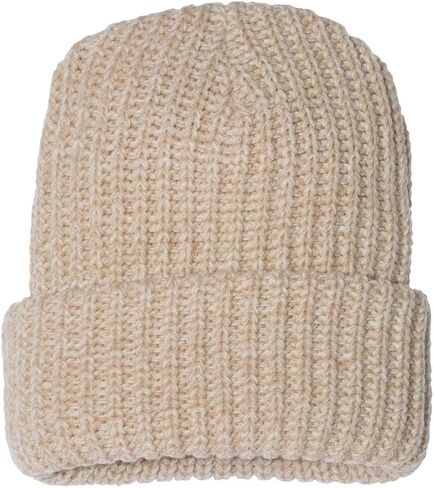 1 Pack Unisex 12 Inch Chunky Knit Cuffed Beanie Hat Acrylic Polyester - Oatmeal in Kuwait