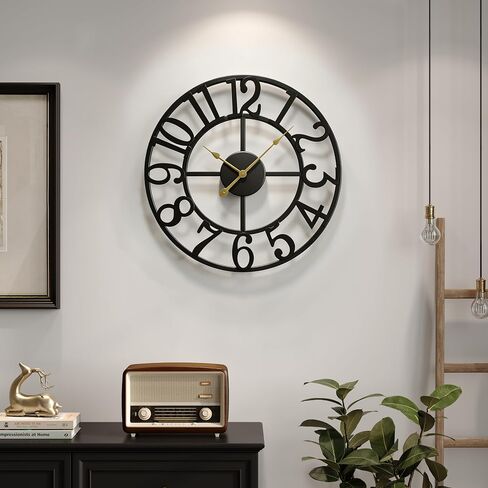 Cuspin Large Wall Clock for Living Room Decor, 30 Inch Wall Clock Battery-Operated Silent Non Ticking, Modern Black Decorative Metal Clock with Arabic Numerals in Kuwait