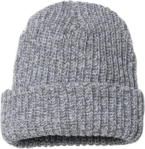 1 Pack Unisex 12 Inch Chunky Knit Cuffed Beanie Hat Acrylic Polyester - Grey/White Speckled in Saudi Arabia