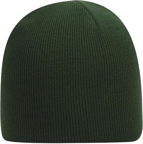 1 Pack 9 Inch Cuffless Knit Beanie Hat Cotton Blend Acrylic Stretch Winter Cap - Dark Green in Saudi Arabia