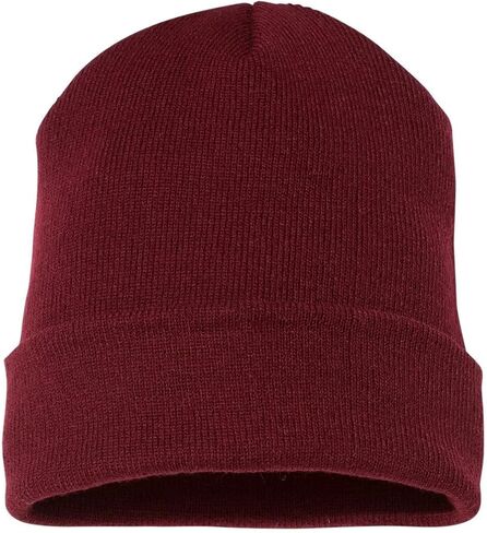 1 Pack 12 Inch Cuffed Acrylic Knit Beanie Hat Unisex - Maroon in Kuwait