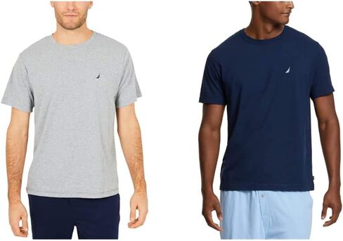 Nautica Men's Short Sleeve Crew Neck Soft Knit Sleep Tee, Grey Heather/Maritime Navy (2 Pack), X-Large in Kuwait