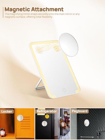 OMIRO Lighted Makeup Mirror with 10X Magnifying Mirror, 8 x 5 inches Desk Mirror with Adjustable Stand and 3 Lighting Modes for Shaving and Travelling, White in Saudi Arabia