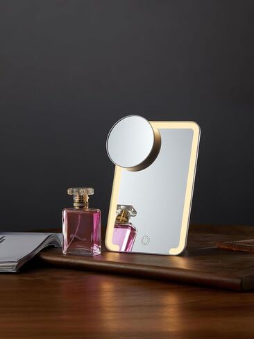 OMIRO Lighted Makeup Mirror with 10X Magnifying Mirror, 8 x 5 inches Desk Mirror with Adjustable Stand and 3 Lighting Modes for Shaving and Travelling, White in Saudi Arabia