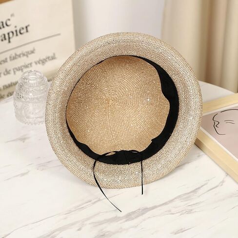 Cloche Sun Hat for Women Summer Sequin Bucket Hat Retro Beach Bowler Bucket Hats Rolled Brim Travel Cap in Kuwait