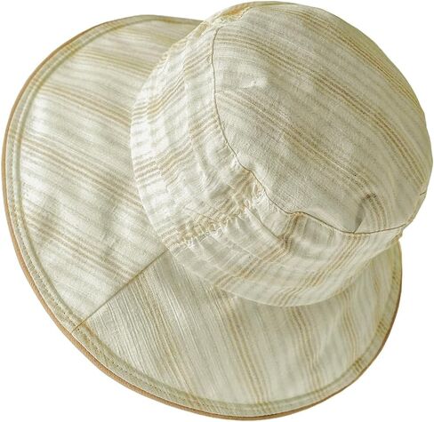 Stylish Ruched Striped Lined Bucket Hats Vintage Summer Sun Hat Chin Strap Women in Saudi Arabia