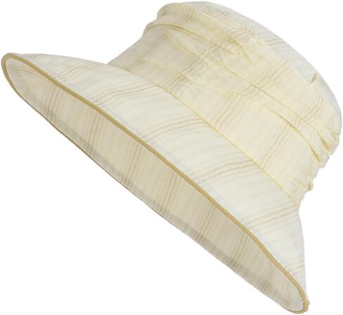 Stylish Ruched Striped Lined Bucket Hats Vintage Summer Sun Hat Chin Strap Women in Saudi Arabia