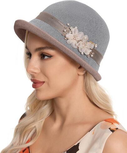 Elegant Flowers Bucket Hat for Women - Fashion Breathable Sun Hat with Vintage Floral Design, Casual Cloche Hat in Saudi Arabia