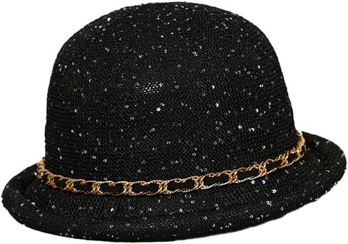 Cloche Sun Hat for Women Summer Sequin Bucket Hat Retro Beach Bowler Bucket Hats Rolled Brim Travel Cap in Kuwait