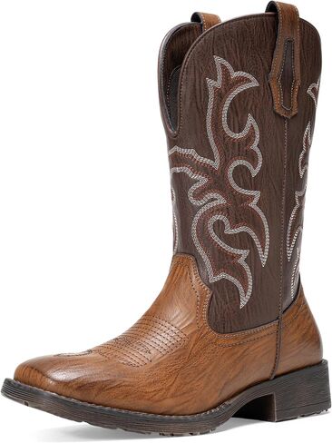 Jousen Cowboy Boots for Men - Western Boots Square Toe, Embroidered Detail & Easy Side Zipper | Slip-Resistant with All-Day Comfort in Kuwait