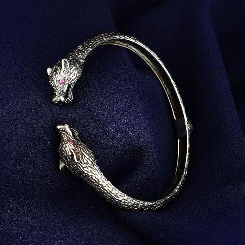 Silver Wolf Bracelet, Two Heads Wolf Bracelet, Ruby Eyes Wolf Bracelet, Unisex Handmade Wolf Head Bracelet,925k Sterling Silver Bracelet in Kuwait