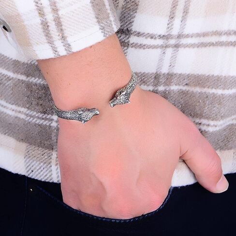 Silver Wolf Bracelet, Two Heads Wolf Bracelet, Ruby Eyes Wolf Bracelet, Unisex Handmade Wolf Head Bracelet,925k Sterling Silver Bracelet in Kuwait